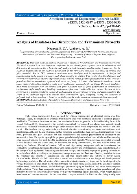 Analysis of Insulators for Distribution and Transmision Network