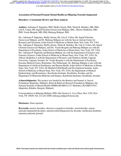 Analysis of Neurodevelopmental Disorders in Offspring of