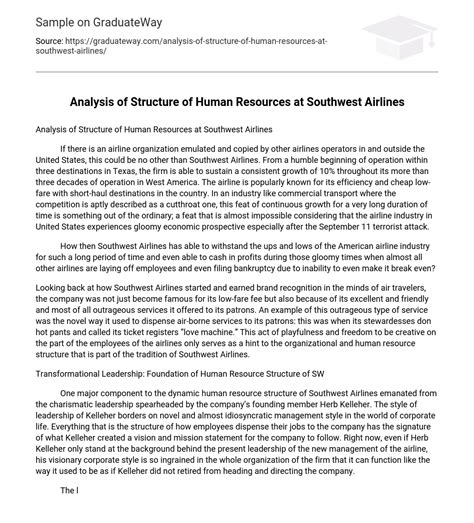 Analysis of Structure of Human Resources at Southwest Airlines