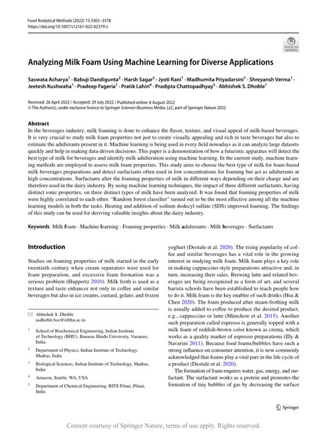 Analyzing Milk Foam Using Machine Learning for Diverse. 