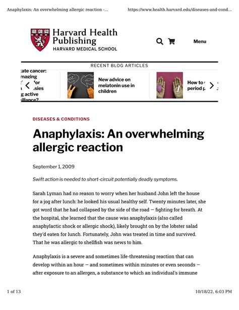 Anaphylaxis: An overwhelming allergic reaction - Harvard