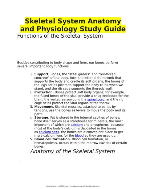 Anatomy And Physiology Skeletal System Study Guide