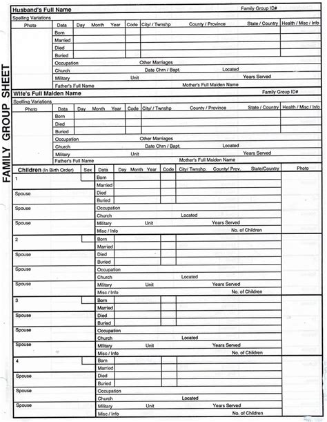 Ancestry and Genealogy Forms. Individual Information Sheet. Blank Form