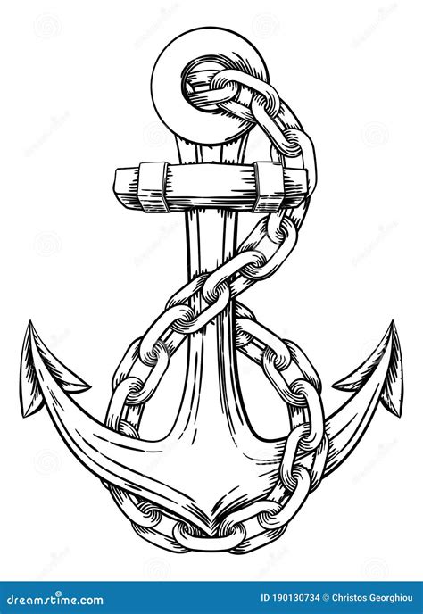 Anchor With Chain Drawing