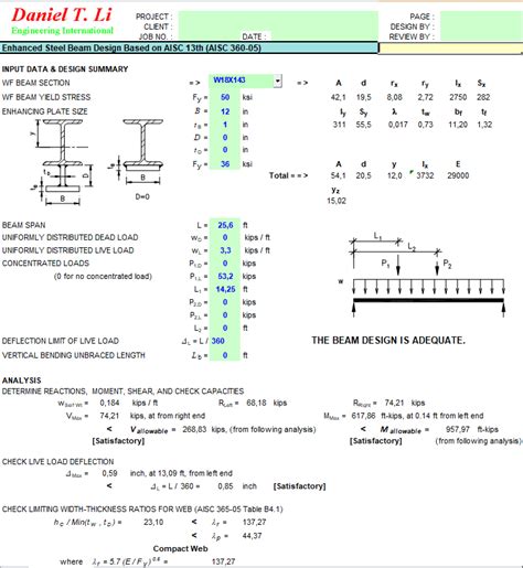 Anchor bolt design spreadsheet.  Steel Beam ( ASD Method with I-beam Design O...
