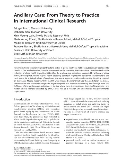 Ancillary Care: From Theory to Practice in International Clinical ...