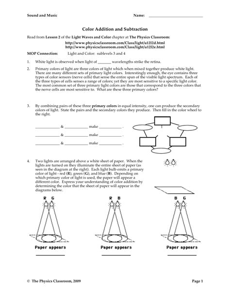 And Addition Color Subtraction Classroom Physics Answers
