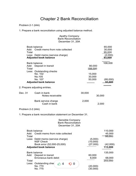 And Bank Problems Solutions Reconciliation