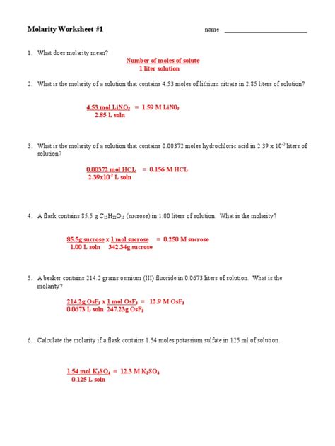 And Calculations Molarity Answer Work Key