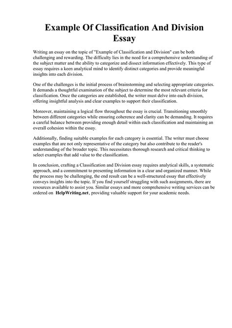 And Division Classification Paper Sample