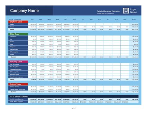 And Expense Worksheet Template Word