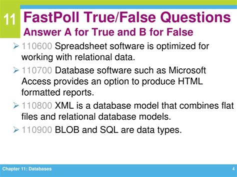 And False B A Questionsanswer Fastpoll 11 True For Truefalse