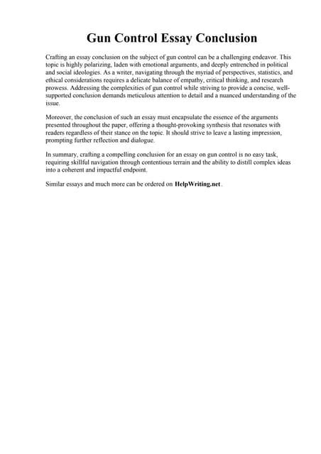And Gun To Control Introduction Paper Conclusion