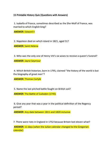 And History Test Answers Questions