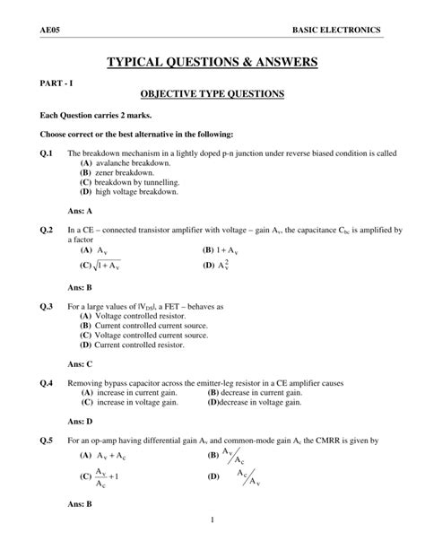 And Instrument Indicating Type Objective Answers Questions