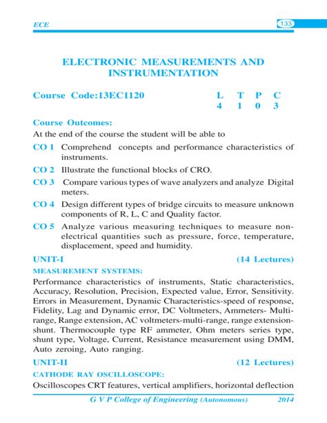And Instrumentation Measurements Course Syllabus