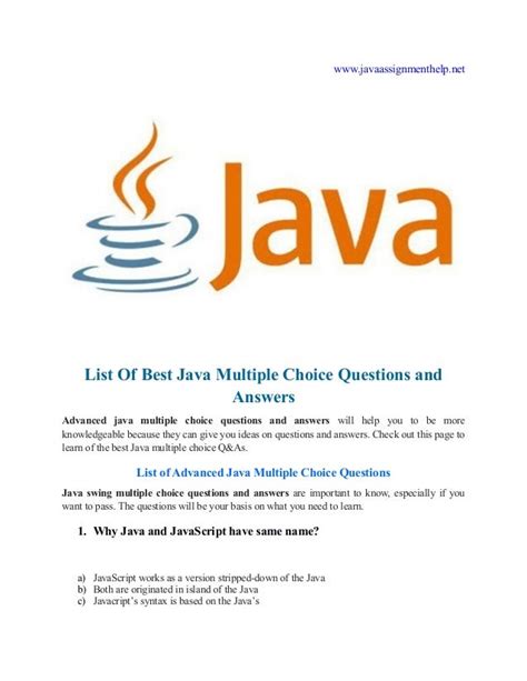 And Multiple Choice Java Answers Questions