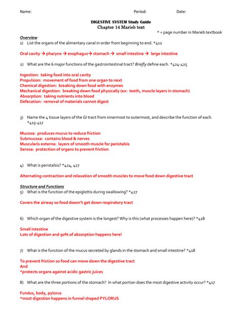 And Nutrition Study Digestion Answer Guide Key