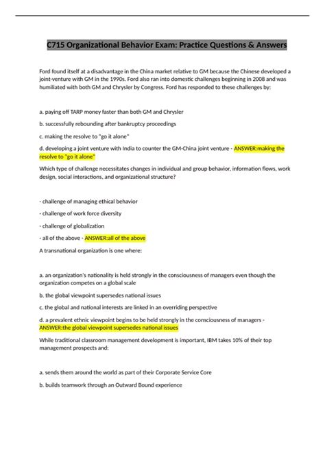 And Organizational Exam Behavior Answers Questions