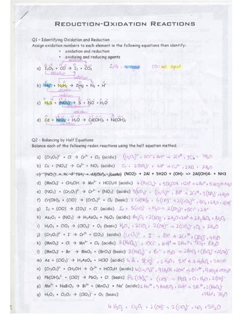 And Oxidation Workbook Reduction Reactions Answers