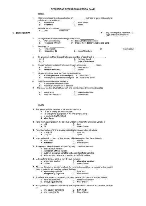 And Question Answer Objective Operational Research On