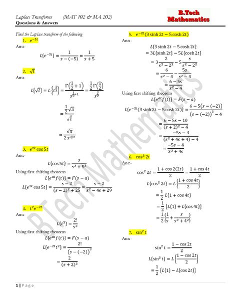 And Question Objective Laplace Transform Answers