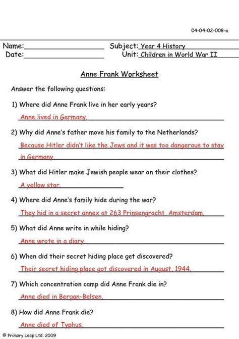 And Test Anne Frank Answers Questions