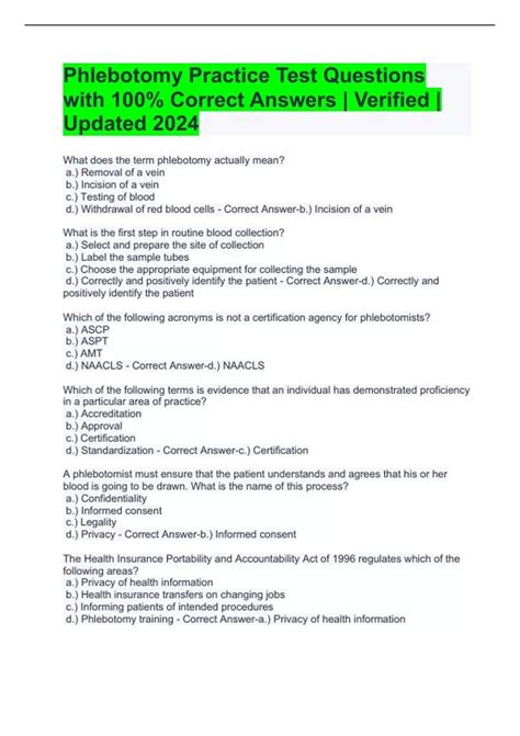 And Test Practice Phlebotomy Answers