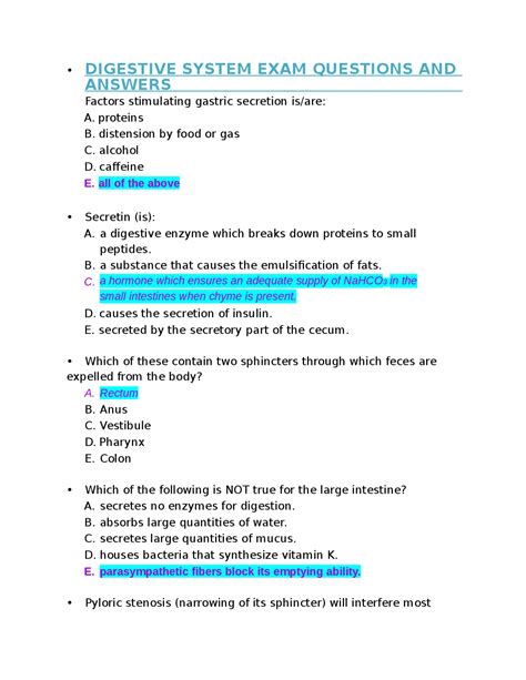 And Test System Digestive Answers Questions