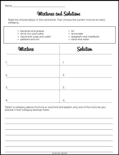 And Worksheet Elementary Mixtures Solutions