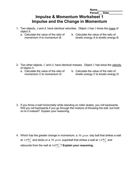 And Worksheet With Momentum Impulse Answers