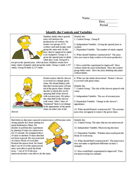 And Worksheets Simpsons Controls Variables With Answers
