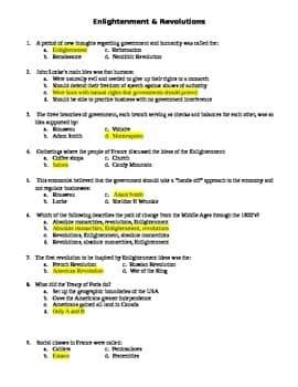 And World History Enlightenment Test Revolution Answers