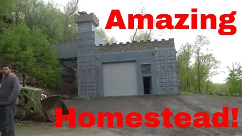 Andrew camarata castle. Be sure to watch the series of Andrew building his cargo container castle home. Another good one is when he installs a heavy duty bumper on his pickup and then tests it out by pushing an old car down his driveway with the new pickup bumper. 