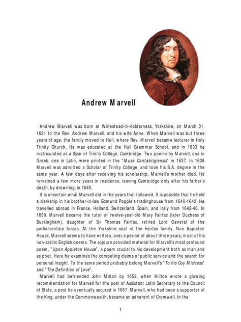 Andrew marvell biography summary and analysis