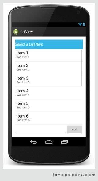 Android listview add item. Jul 23, 2025 · ListView is a UI widget in ...
