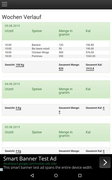 Android-Ernährungstagebuch-App
