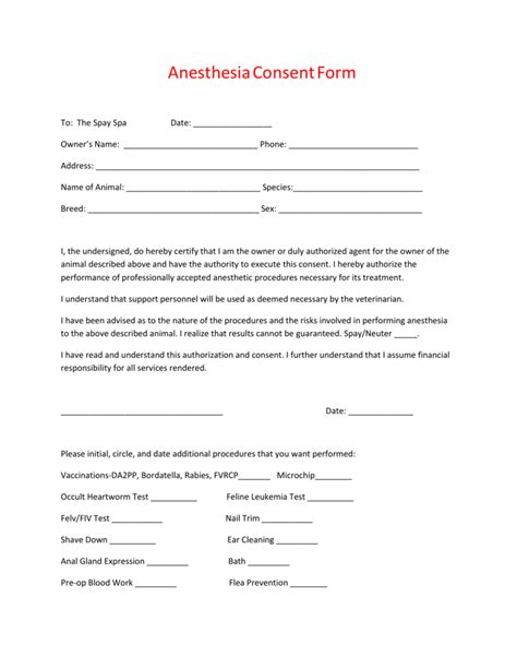 Anesthesia Consent Form Sample Printable Consent Form
