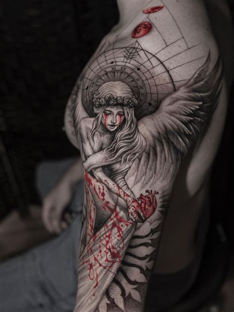 Angel crying blood tattoo