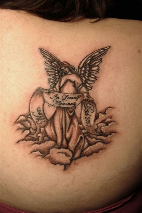 Angel remembrance tattoos. The name and basic accompanying text alone are sufficient for some people who want simple memorial tattoos for brothers. However, depending on your tastes, you might want to add extra small details, such as angel wings to either side of the text. Medium or Large Memorial Tattoo Ideas for a Brother 