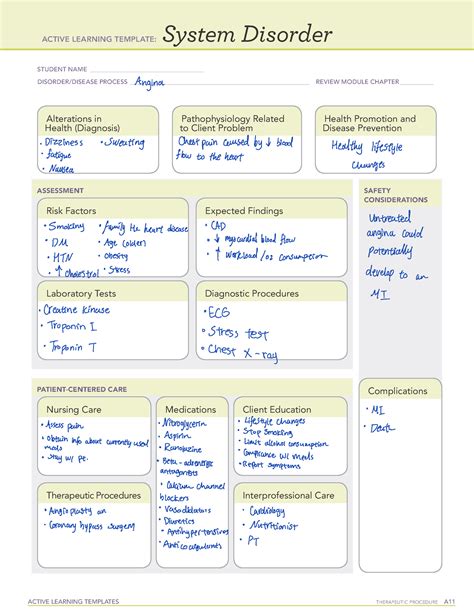 Angina System Disorder Template