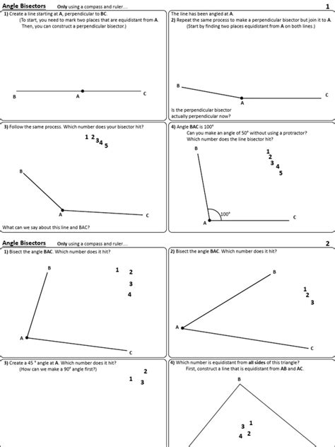 Angle Bisectors Worksheet A A4 PDF Triangle Geometry Geometry