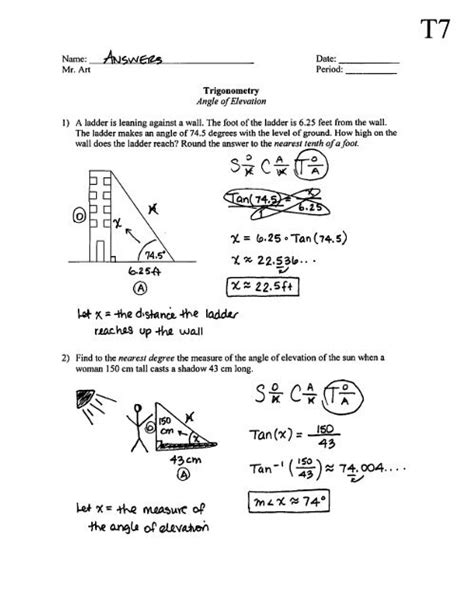 Angle Of Elevation And Depression Worksheet Answers Studying Worksheets