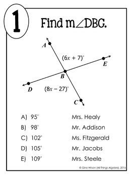 CCSS 7.G.B.5. Use facts about supplementary, complementary, vertical, and adjacent angles in a multi-step problem to write and solve simple equations for an unknown angle in a figure. This set of task cards provides students with practice finding the value of x or a missing angle measure, given the following angle relationships:Vertical ...