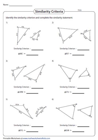 Angleangle Criterion For Similarity Of Triangles Worksheet Pdf