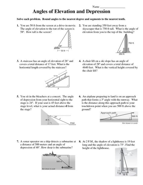Angles Of Depression And Elevation Worksheet