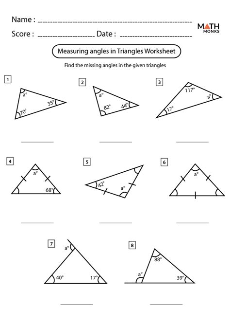 Angles in a Triangle Worksheets Math Monks Calculating Missing