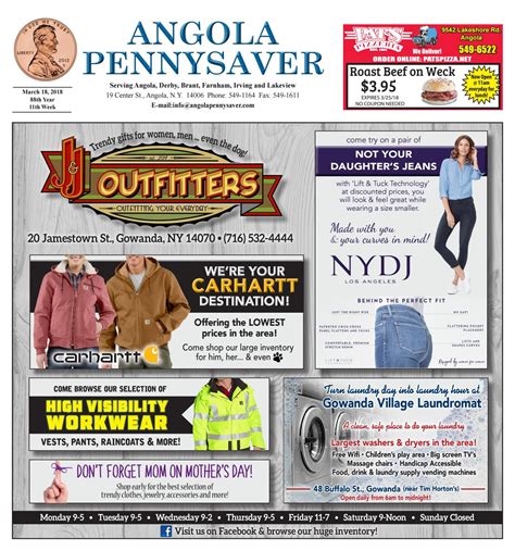 ANGOLA PENNYSAVER JULY 23, 2023 / PAGE 1 Serving Angola, Derby, Brant, Farnham, Irving and Lakeview 19 Center St., Angola, N.Y. 14006 Phone: 549-1164 Fax: 549-1611 E-mail: info@angolapennysaver ...