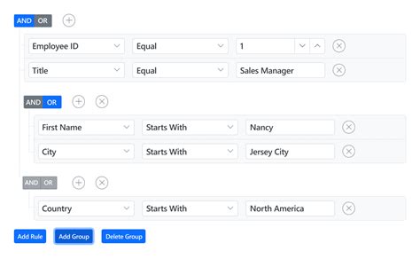 Angular Query Builder Material UI Component Syncfusion
