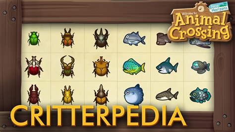The Critterpedia is an app on the player's NookPhone that they can use to view all fish, bugs and sea creatures they have caught in New Horizons. The mechanic is similar to the encyclopedia in previous games. It has separate tabs to differentiate between the fish, bugs and sea creatures, and allows the player to view close up pictures and details of them too. When a fish, bug, or sea creature .... 